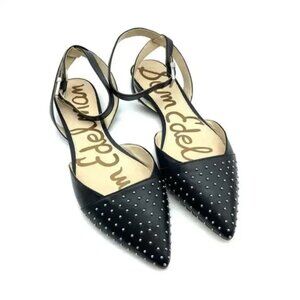 Sam Edelman Brina Studded Point Toe Ankle Strap Flat Black 10